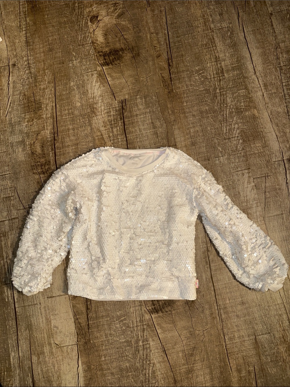 5/$15 art class White Sequin Puff Sleeve Sweatshirt size xs 4-6